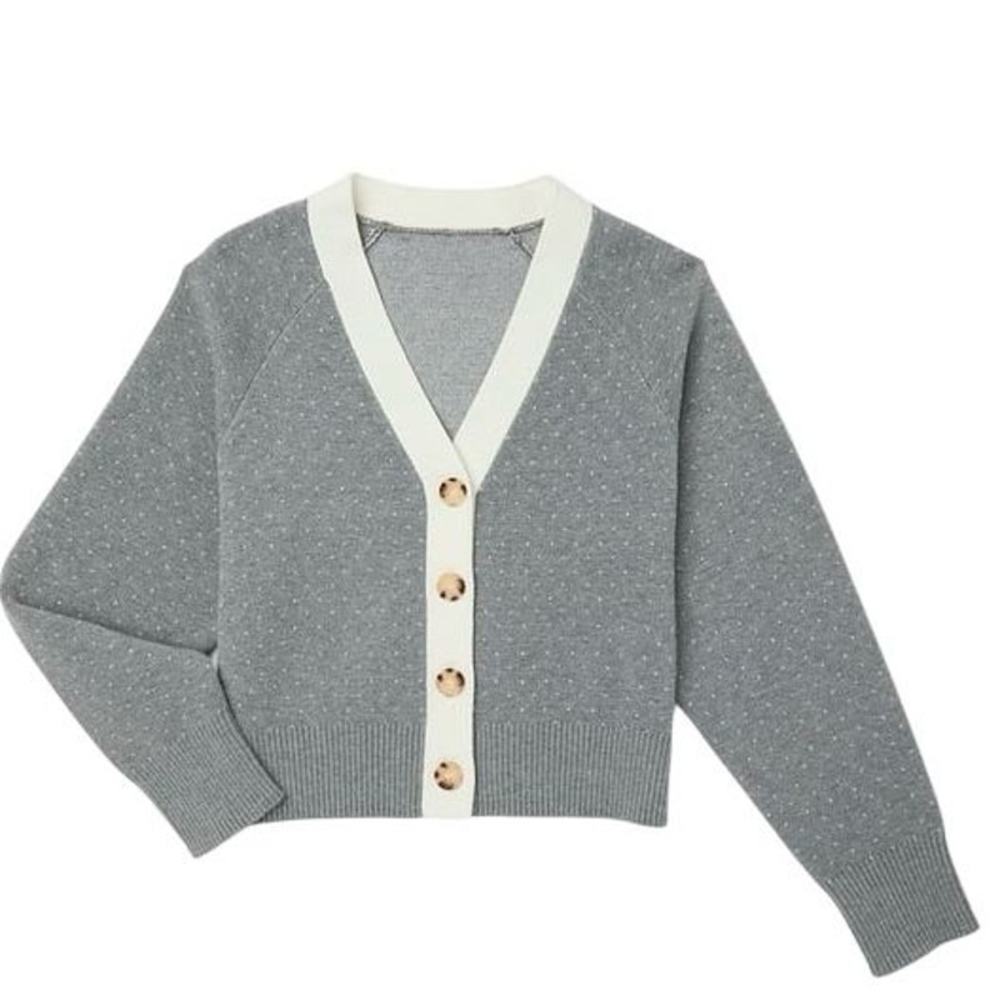 Free Assembly Gray Dotted Junior Cardigan Girl Sweater Size 7/8 | 4-10